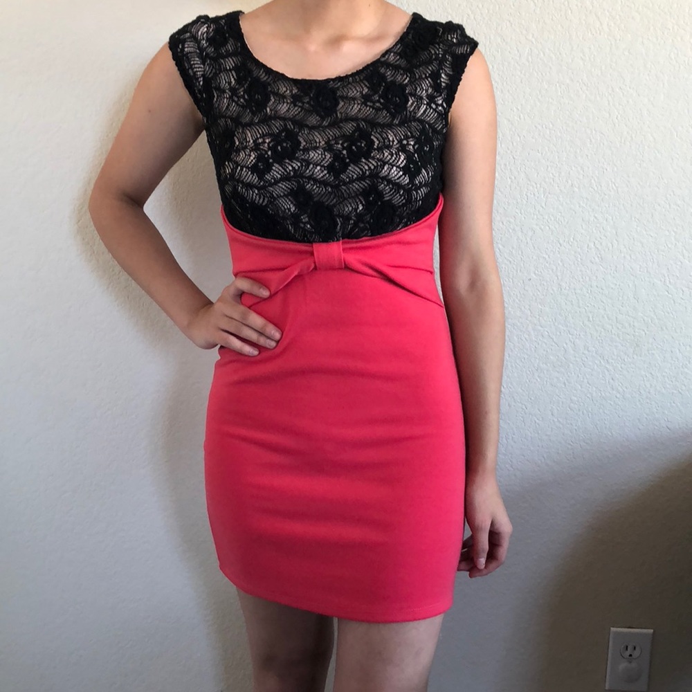 Hot Pink and Black Lace Bodycon Mini Dress